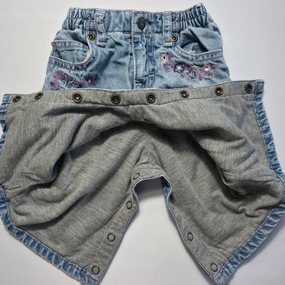Vintage Childrens Place Baby Girl Floral Embroidered Lined Jeans 3-6 Months Blue
